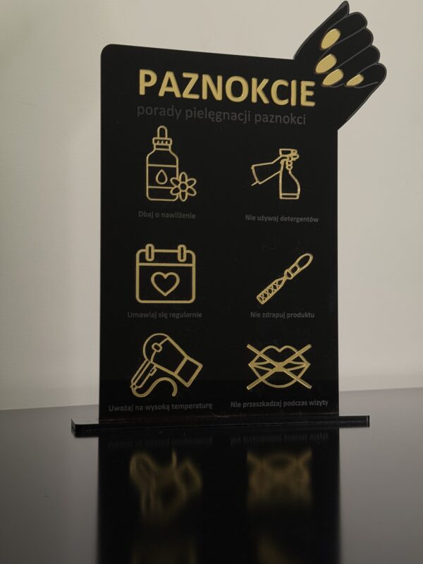 Tablica informacyjna akrylowa – Porady pielęgnacji paznokci